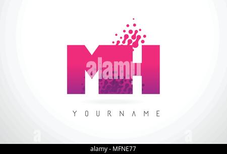 MH M H Lettera Logo con lettere rosa e viola e particelle di colore punti Design. Illustrazione Vettoriale