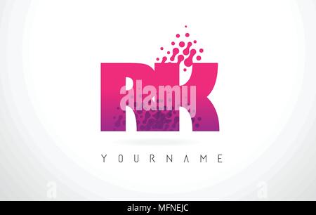 RK R K Lettera Logo con lettere rosa e viola e particelle di colore punti Design. Illustrazione Vettoriale