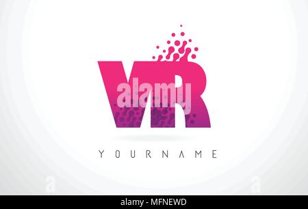 VR V R Lettera Logo con lettere rosa e viola e particelle di colore punti Design. Illustrazione Vettoriale