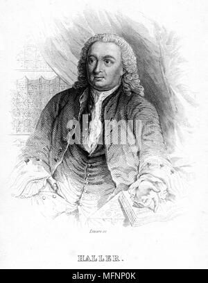 Albrecht von Haller (1708-1777), Swiss Medico e scienziato che fu il fondatore di neurologia. Fisiologia sperimentale. Da 'naturalista Biblioteca dell', edito W Jardine, (Edimburgo, 1839 e 1854). Incisione c1840. Foto Stock