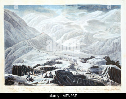 La riserva francese esercito sotto Napoleone Bonaparte crossing theAlps dal San Bernardo. La molla 1800. Litografia. Foto Stock