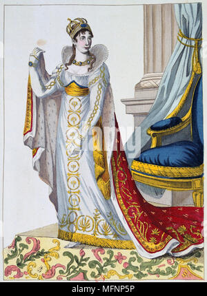 Accappatoi Cermonial indossata da Giuseppina all'incoronazione di Napoleone, 2 dicembre 1804. Colorate a mano incisione. Foto Stock
