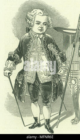 La miniatura John Bull conosciuto anche come la lingua inglese Tom Thumb. Nato nel 1831, all'età di quindici anni egli aveva le dimensioni di un normale bambino di età compresa tra i 4. Egli è stato esposto in Suffolk Street, Londra, le sue esibizioni tra cui canzoni e pantomime trucchi. Xilografia pubblicato a Londra c1845. Foto Stock