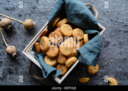 Cotto saporito formaggio Cheddar cracker cosparsi di semi di papavero Foto Stock