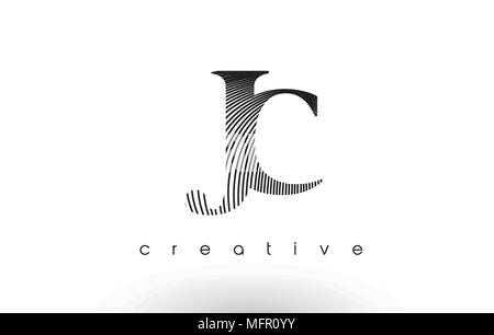 JC Logo Design con linee multiple. Elegante artistica in bianco e nero Icona Linee illustrazione vettoriale. Illustrazione Vettoriale