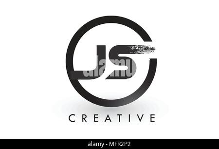 Spazzola JS Lettera Logo Design con cerchio nero. Creative lettere spazzolato icona Logo. Illustrazione Vettoriale