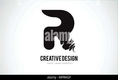 R Lettera Design spazzola corsa di vernice. Lettera con logo nero colpo di pennello. Illustrazione Vettoriale