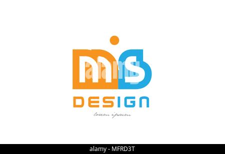 Alfabeto lettera di combinazione di logo ms m s in arancione e blu adatto per una impresa o società Illustrazione Vettoriale