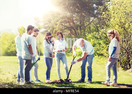 Gruppo di volontari piantare in posizione di parcheggio Foto Stock