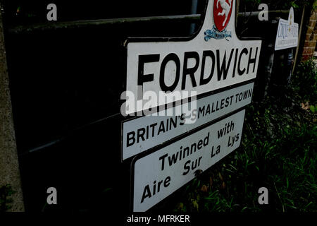 Città fordwich segno posto East Kent REGNO UNITO aprile 2018 Foto Stock