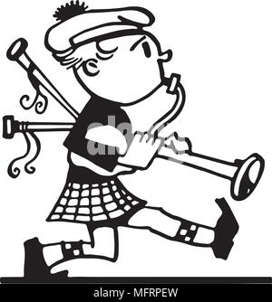 Marciando Bagpiper - Retro ad arte illustrazione Illustrazione Vettoriale