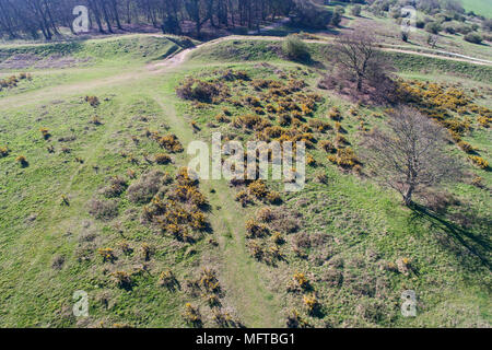 L'antica cissbury ring vicino a findon sulla South Downs nel west sussex prese da fuco Foto Stock