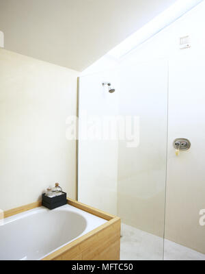 Bagno moderno dettaglio di un vetro cabina doccia e vasca da bagno. Foto Stock