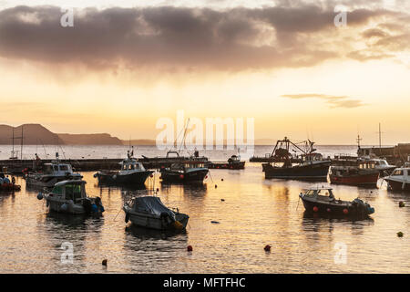 Alba sul porto a Lyme Regis nel Dorset, Regno Unito. Foto Stock