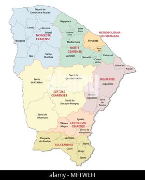 Ceara politica e amministrativa di mappa vettoriale Illustrazione Vettoriale