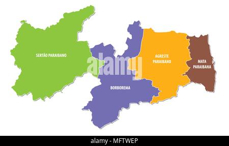 Paraiba colorato politica e amministrativa di mappa vettoriale Illustrazione Vettoriale