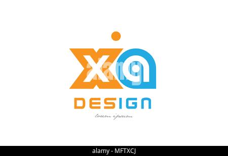 Alfabeto lettera di combinazione di logo xa x una in arancione e blu adatto per una impresa o società Illustrazione Vettoriale