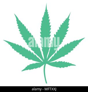 Cannabis leaf icona piatta con colore verde Illustrazione Vettoriale