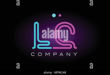 Alfabeto lc l c lettera logo design combinazione con luce al neon effetto in blu e rosa il colore adatto per una società banner o scopi di branding Illustrazione Vettoriale