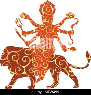 Durga pattern silhouette la religione tradizionale della spiritualità Illustrazione Vettoriale