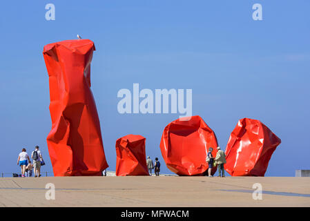 Lavoro concettuale di arte Rock estranei da artista Arne Quinze a Seaside Resort Ostend / OOSTENDE, Fiandre Occidentali, Belgio Foto Stock
