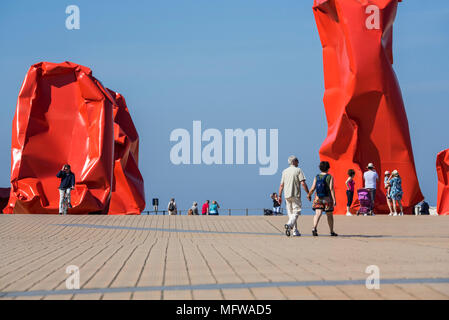 Lavoro concettuale di arte Rock estranei da artista Arne Quinze a Seaside Resort Ostend / OOSTENDE, Fiandre Occidentali, Belgio Foto Stock