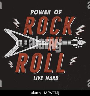 Vintage disegnati a mano il Rock'n'Roll Poster, Retro per musica di sottofondo. Raccordo a T di musicali progettazione grafica. Live disco T-Shirt.vettore di stock Illustrazione Vettoriale