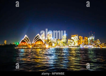 La città di Sydney e opera house di notte, Australia Foto Stock