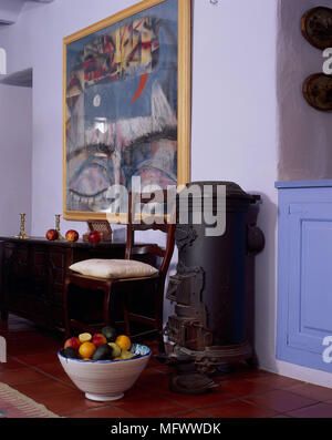 Vista di un dipinto che adorna una parete Foto Stock