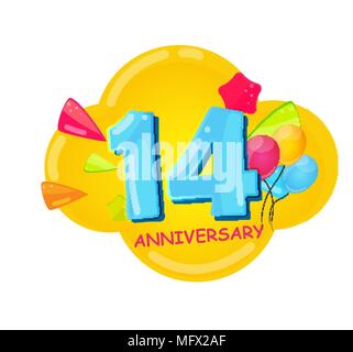 Cartoon carino Template 14 anni di anniversario illustrazione vettoriale Illustrazione Vettoriale