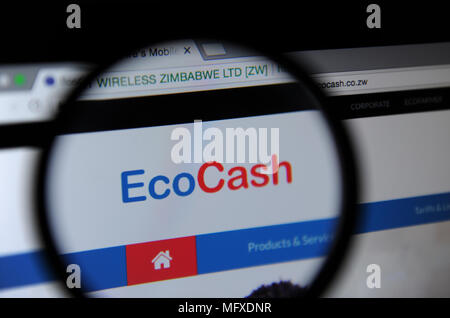 Il sito web EcoCash visto attraverso un vetro magnifiying Foto Stock