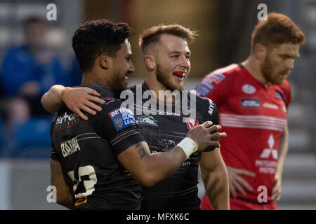 Manchester, Regno Unito. Sant Helens del Ben Barba celebra con un punteggio provare il 26 aprile 2018 , AJ Bell Stadium, Manchester, Inghilterra; Betfred Super League Rugby, Round 13, Salford Red Devils v St Helens ; credito: News immagini /Alamy Live News Foto Stock