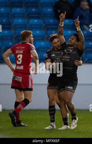 Manchester, Regno Unito. Sant Helens del Ben Barba celebra con un punteggio provare il 26 aprile 2018 , AJ Bell Stadium, Manchester, Inghilterra; Betfred Super League Rugby, Round 13, Salford Red Devils v St Helens ; credito: News immagini /Alamy Live News Foto Stock