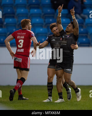 Manchester, Regno Unito. Sant Helens del Ben Barba celebra con un punteggio provare il 26 aprile 2018 , AJ Bell Stadium, Manchester, Inghilterra; Betfred Super League Rugby, Round 13, Salford Red Devils v St Helens ; credito: News immagini /Alamy Live News Foto Stock