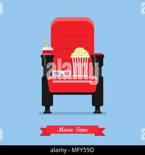 Sede del cinema con popcorn e bere bicchieri. Illustrazione Vettoriale Illustrazione Vettoriale