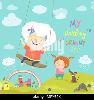Vecchia donna basculante in un bambino swing Illustrazione Vettoriale