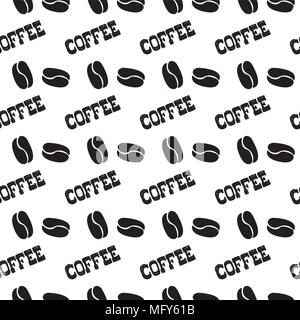 Seamless pattern disegnati a mano il caffè e i chicchi di caffè. nero su sfondo bianco, stock illustrazione vettoriale. Illustrazione Vettoriale