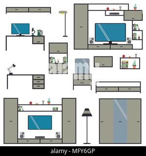 Cartoon Set mobili di casa,isolati su sfondo bianco ,piatta illustrazione vettoriale Illustrazione Vettoriale
