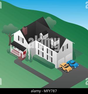 Isometrica, 3D Country House illustrazione vettoriale Illustrazione Vettoriale