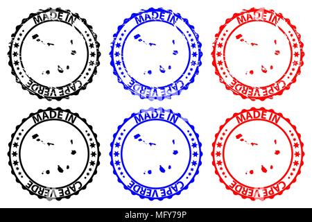 Made in Capo Verde - timbro di gomma - vettore, Capo Verde mappa del modello - nero, blu e rosso Illustrazione Vettoriale