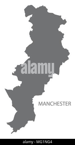 Manchester City map grigio illustrazione forma silhouette Illustrazione Vettoriale