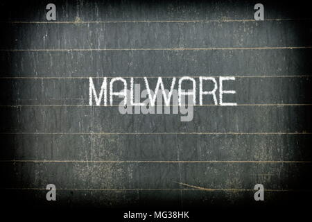 "Malware" Chalk iscritto sul vecchio sfondo lavagna. Foto Stock