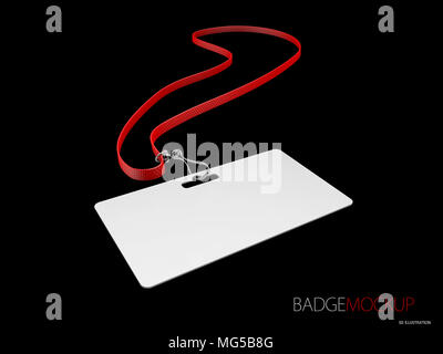 3d illustrazione dello sbozzato il bianco e il rosso badge. Il pulsante PIN, realistici mockup, isolato nero. Foto Stock