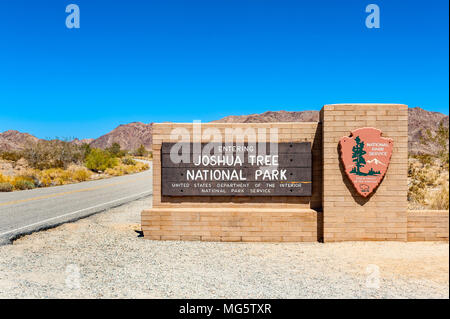 Segno di entrata al parco nazionale di Joshua Tree California USA Foto Stock