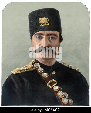 Naser al-Din, Shah di Iran, 1880. Colorate digitalmente la xilografia di una fotografia Foto Stock