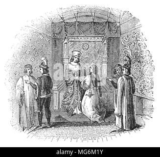 La Corte di Edward IV (1442 - 1483), re d'Inghilterra dal 4 marzo 1461 al 3 ottobre 1470 e di nuovo dal 11 aprile 1471 fino alla sua morte. Egli è stato il primo Yorkist re d'Inghilterra. La prima metà della sua regola è stata segnata dalla violenza associate con le guerre di rose, ma egli ha superato la sfida Lancastrian al trono a Tewkesbury in 1471 a regnare in pace fino alla sua morte improvvisa, eventualmente fromPneumonia e tifo, veleno è stato anche suggerito o uno stile di vita poco sano, come egli era diventato stout e inattivo negli anni prima della sua morte. Foto Stock