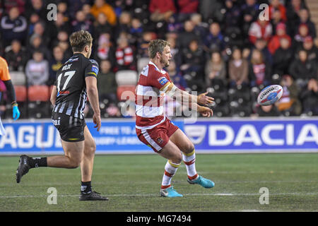 Selezionare Sicurezza Stadium, Widnes, Regno Unito, 27 aprile 2018. Betfred Super League Rugby, Widnes Vikings v Wigan Warriors; Sean O'Loughlin di Wigan Warriors Credito: News immagini /Alamy Live News Foto Stock