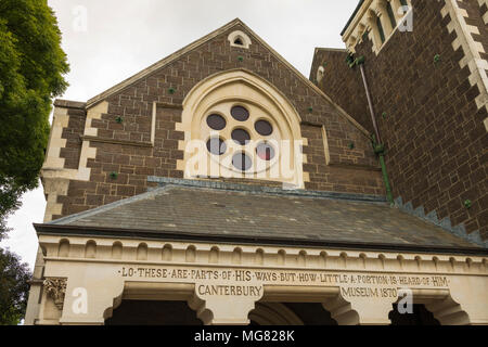 Facciata dettaglio presso il Museo di Canterbury, Christchurch, Canterbury, Isola del Sud, Nuova Zelanda Foto Stock