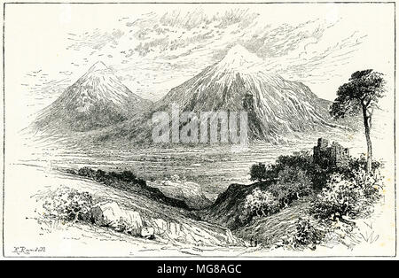 Incisione del Monte Ararat, approdo dell'Arca di Noè. Da un'incisione originale nel 1895 edizione di scolpita nella roccia, da Samuel Kinns Foto Stock