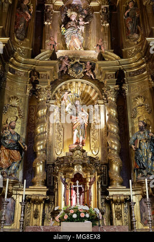 Altare maggiore, interno, Chiesa di San Bartolomeo, Cattolica romana chiesa parrocchiale, Plaza de sa Constitucio, Sóller Foto Stock